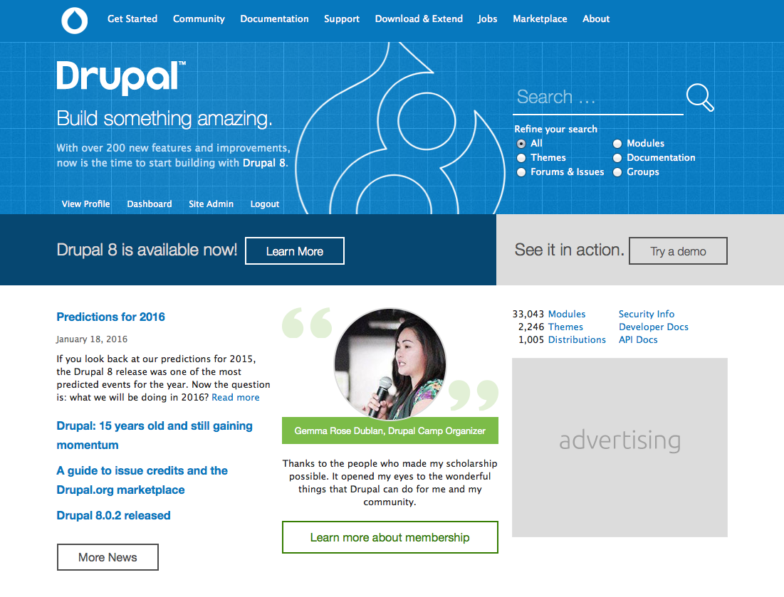 drupal 8 header and membership drive