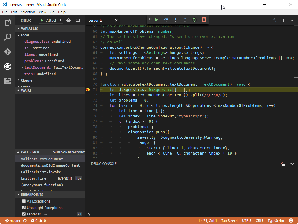 Debugging the server
