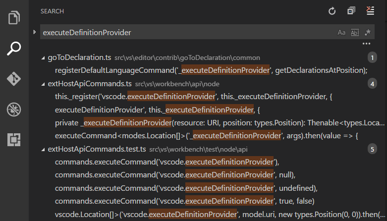 A simple text search across files