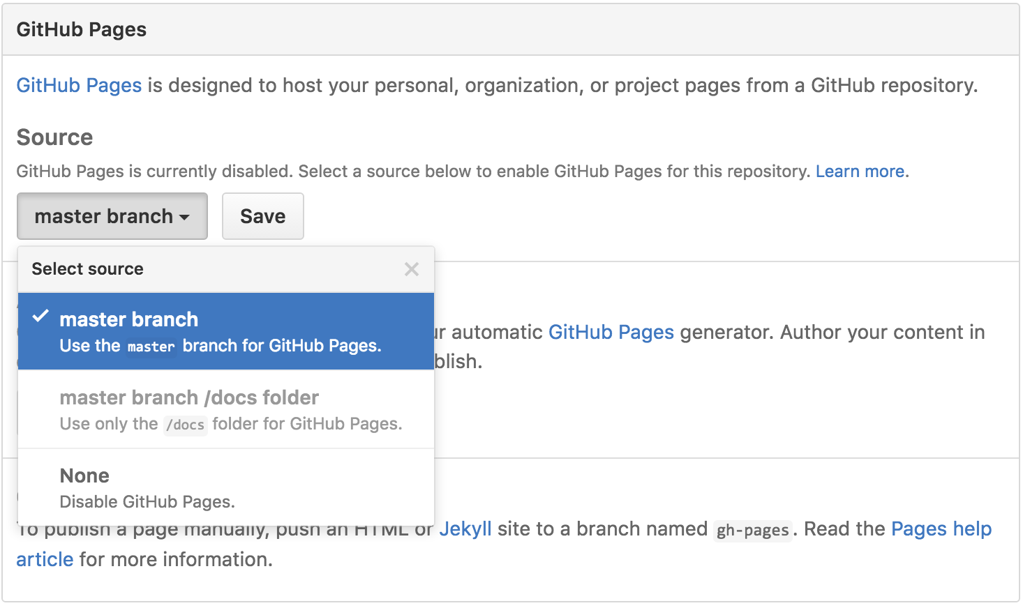GitHub Pages Source Setting