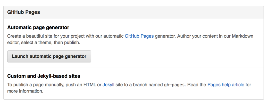 Automatic Generator button on GitHub.com, Settings