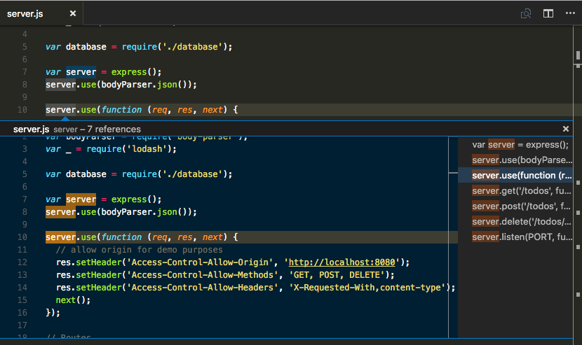 JavaScript find all references