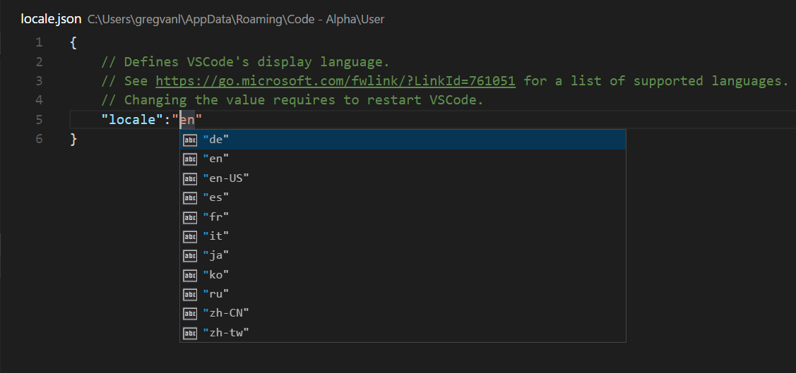 locale IntelliSense