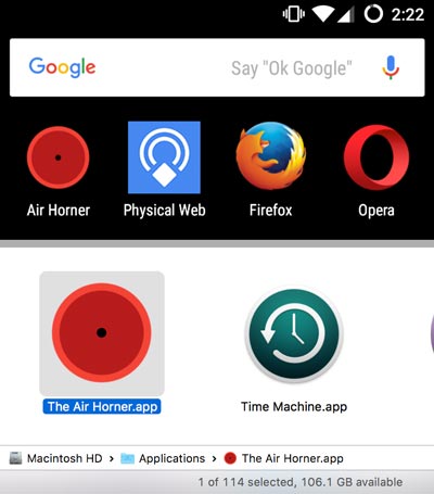 Installed Air Horner app on Android and OS X