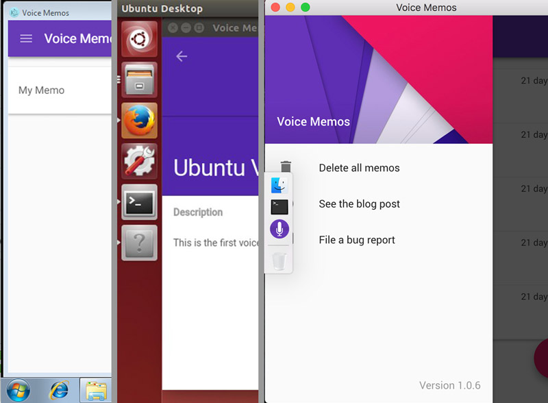 Voice Memos PWA running on Windows, Linux, and OS X