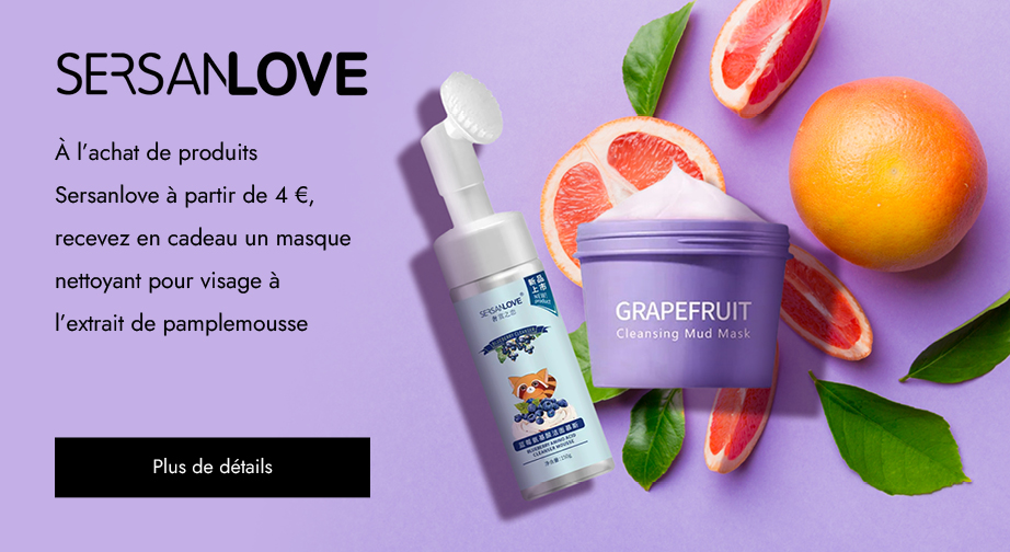 À l'achat de produits Sersanlove à partir de 4 €, recevez en cadeau un masque nettoyant pour visage à l'extrait de pamplemousse