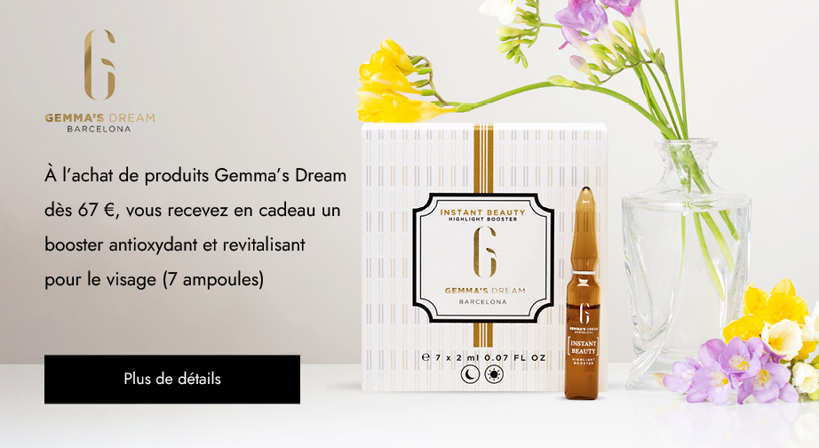 À l'achat de produits Gemma's Dream dès €67, vous recevez en cadeau un booster antioxydant et revitalisant pour le visage (7 ampoules)
