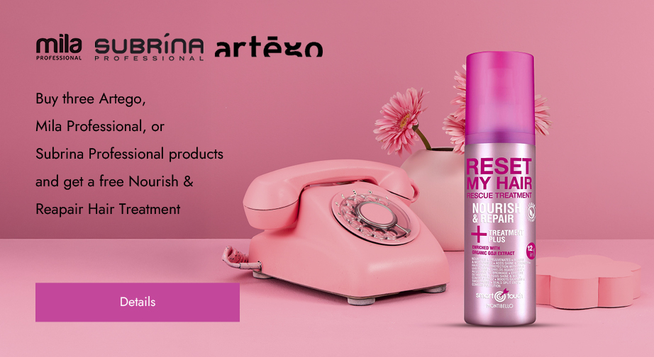 Buy three Artego, Mila Professional, or Subrina Professional products and get a free Nourish & Reapair Hair Treatment