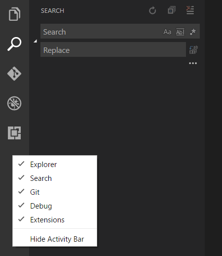 activity bar context menu