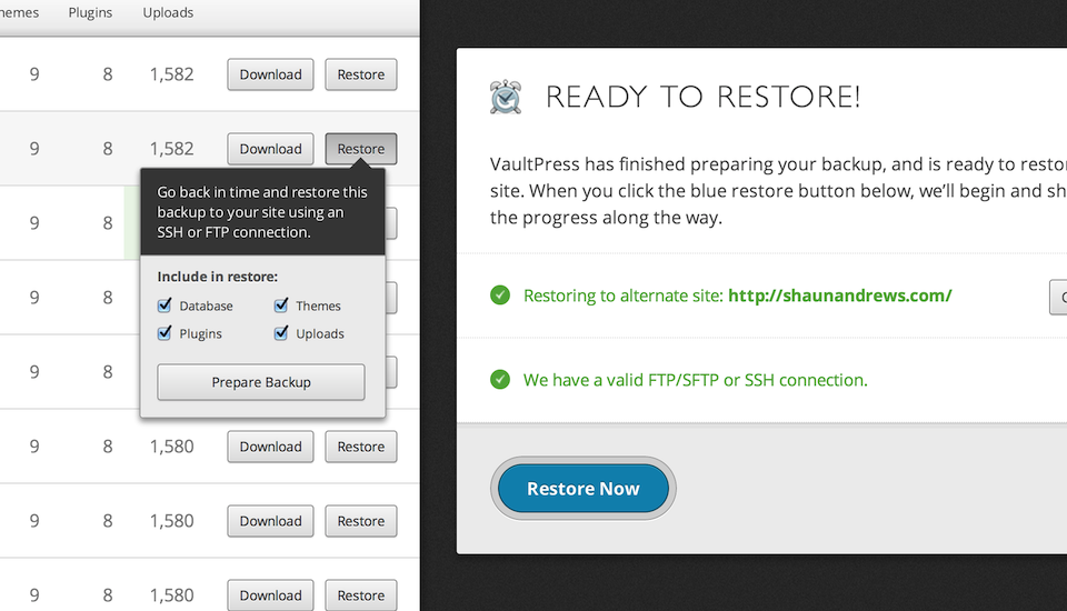 VaultPress&nbsp;Restores