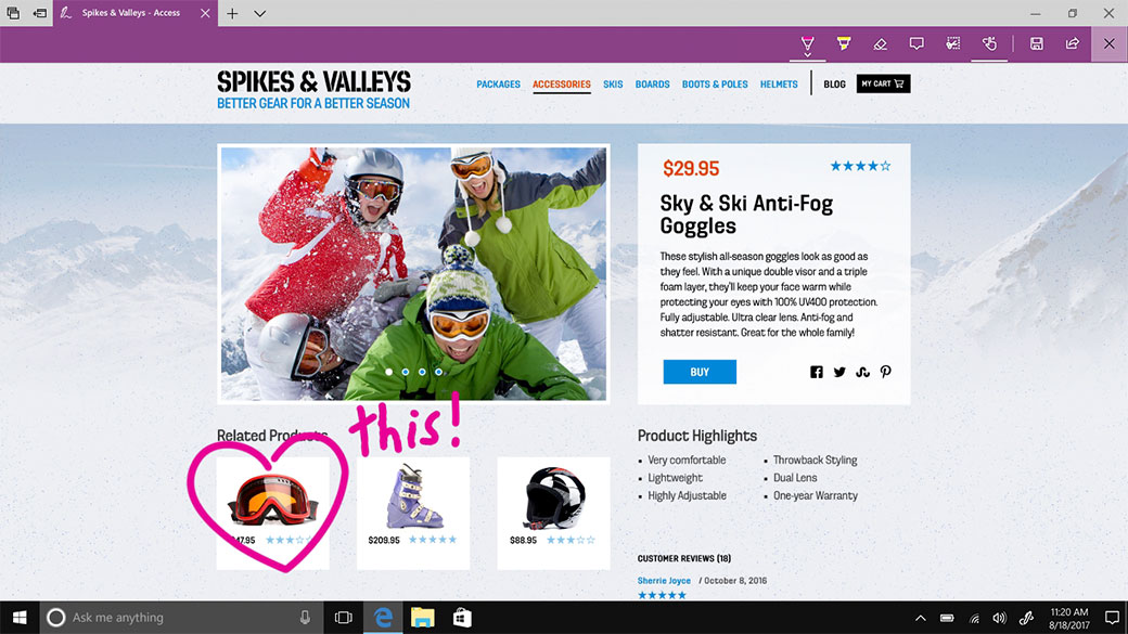 Microsoft Edge with ink, notes and sharing