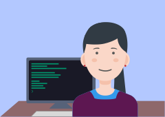 Developer standing in front of a computer with code on the screen