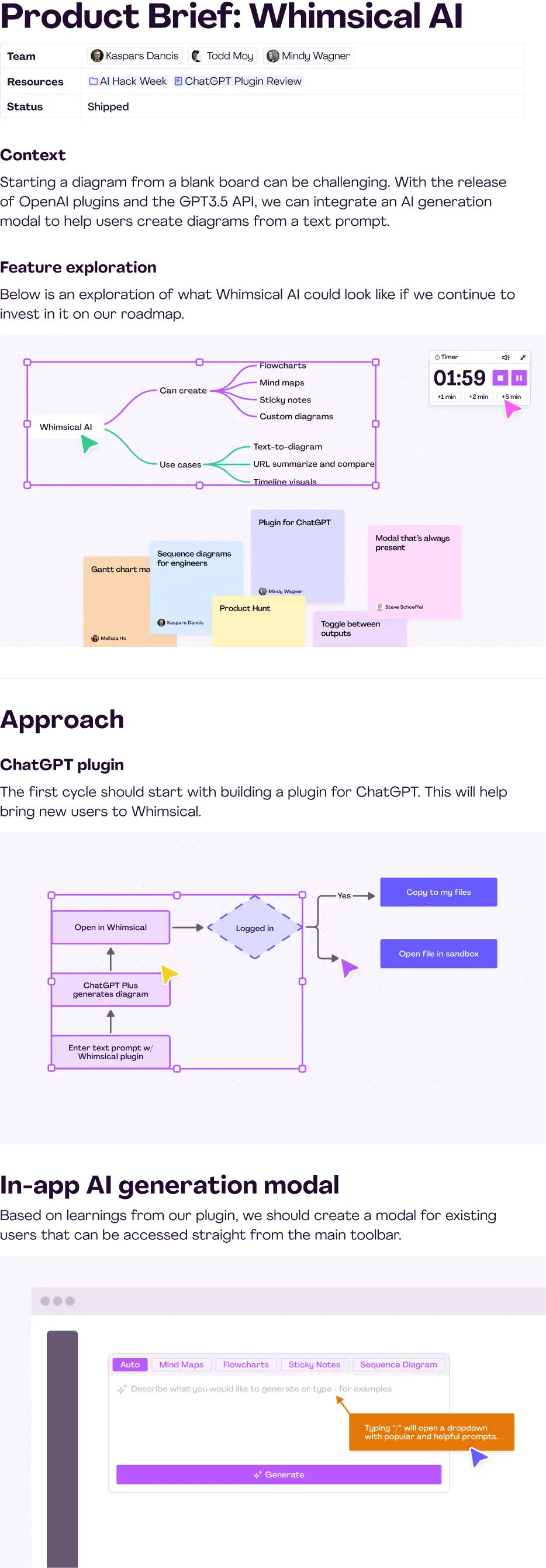A screenshot of Whimsical's document and board features.
