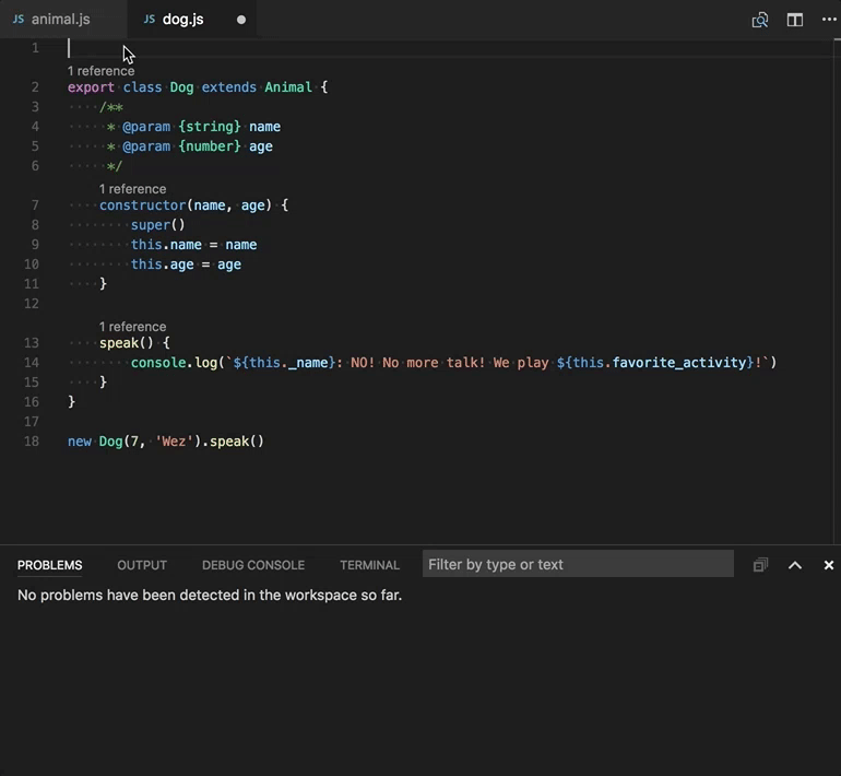 Using type checking and quick fixes in a JavaScript file