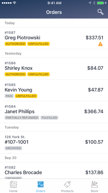 Orders screen overview iphone