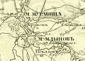Mlinov on Russian map. Middle of XIX century