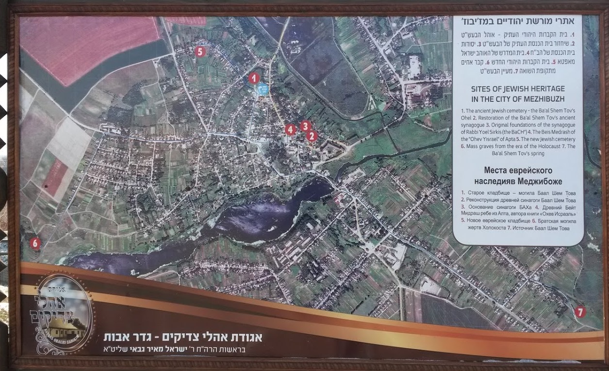 Map of sites of Jewish heritage in Medzhibozh which is standing near Besht's grave