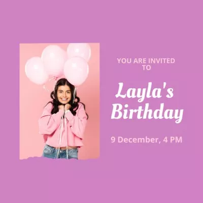 Birthday Invitation with Girl and Balloons