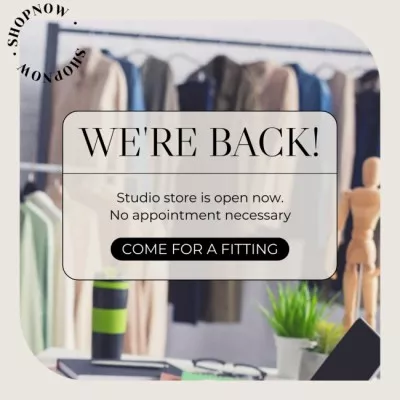Fashion Studio Opening Announcement with Clothes on Hangers