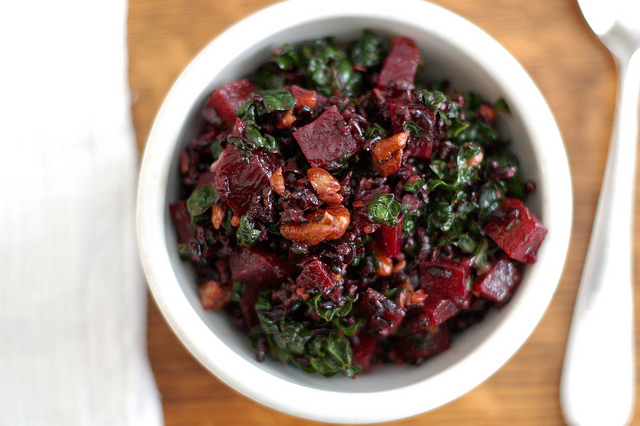 Forbidden rice, kale & beet salad with pecans by Eve Fox, The Garden of Eating, copyright 2015