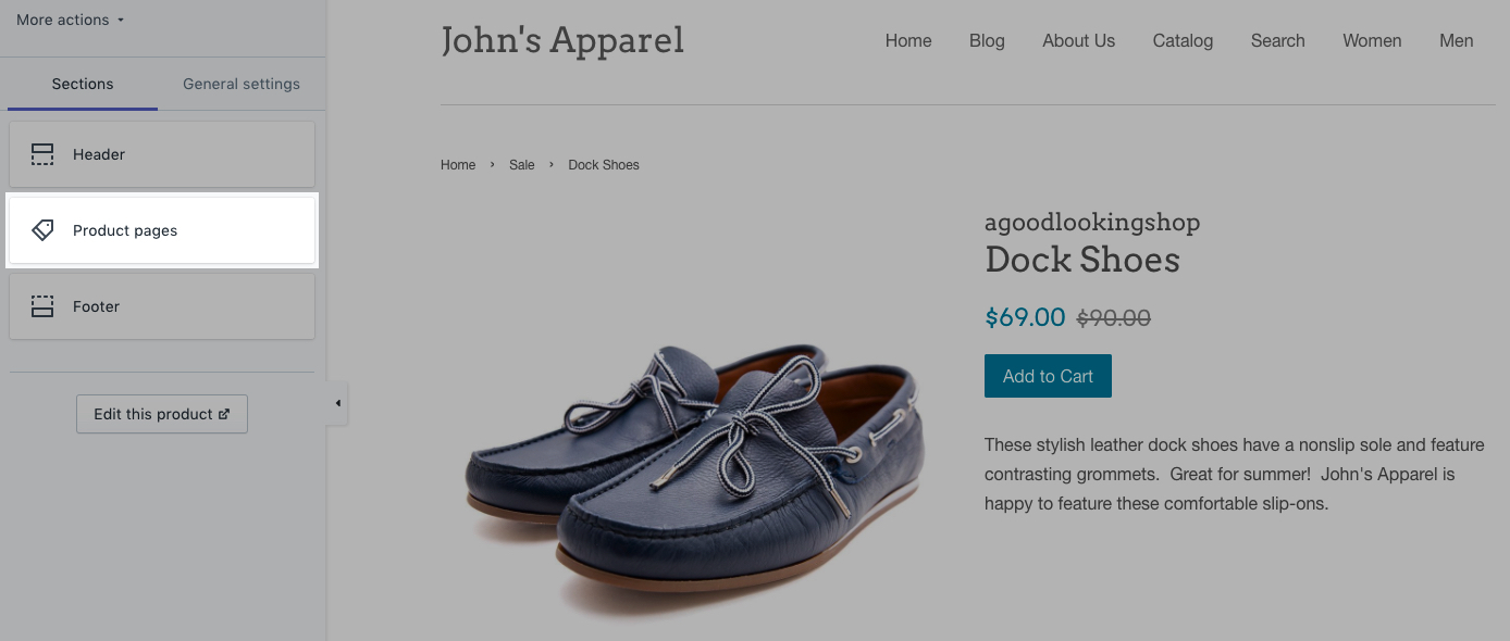 Product pages in the theme editor