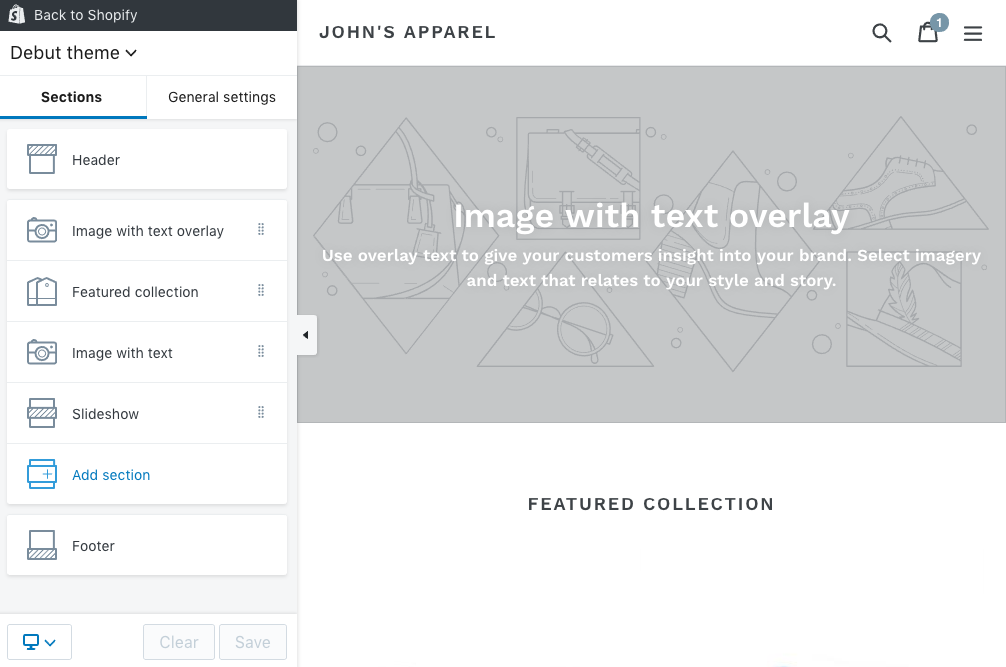 Customize theme page example