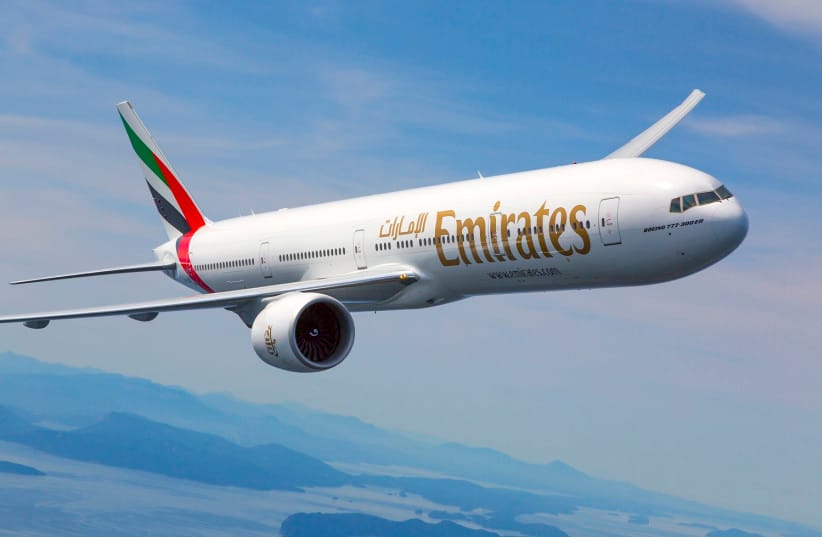 Emirates Air's Boeing 777-300ER in flight.