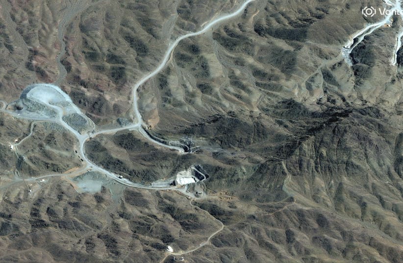 A satellite image shows an overview of the Pickaxe Mountain tunnel complex in Natanz, Iran, March 7, 2026.