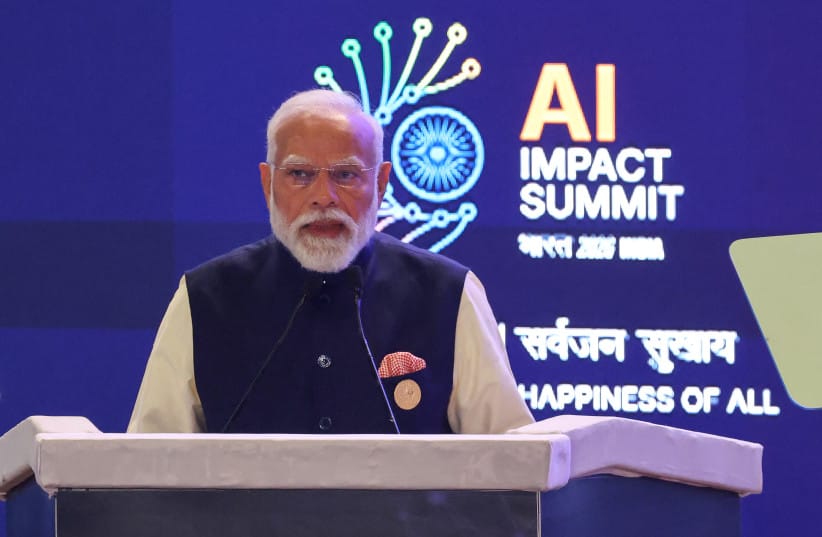 India's Prime Minister Narendra Modi Delivers A Speech At The AI Impact Summit In New Delhi On February 19, 2026