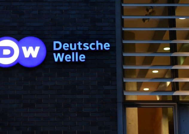  The logo of German international broadcaster Deutsche Welle is pictured in Berlin