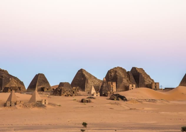  Ancient Meroe pyramids in a desert in Sudan.