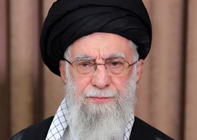  A screenshot of a pre-recorded message by Ayatollah Ali Khamenei from a hidden location.