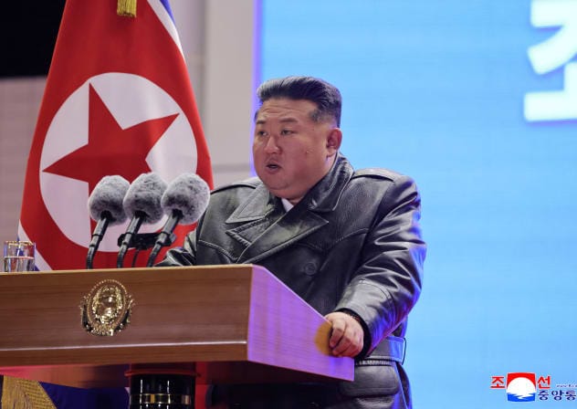 North Korean leader Kim Jong Un delivers a speech during an event to celebrate the Air Force's 80th anniversary, at the Kalma Airfield, in Wonsan, North Korea, November 28, 2025, in this picture released by North Korea's official Korean Central News Agency November 30, 2025.