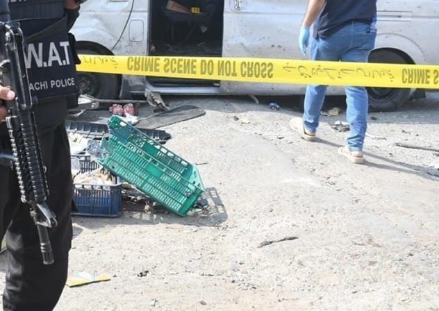 The scene of a combined improvised explosive device and shooting attack in northwestern Pakistan, December 23, 2025.