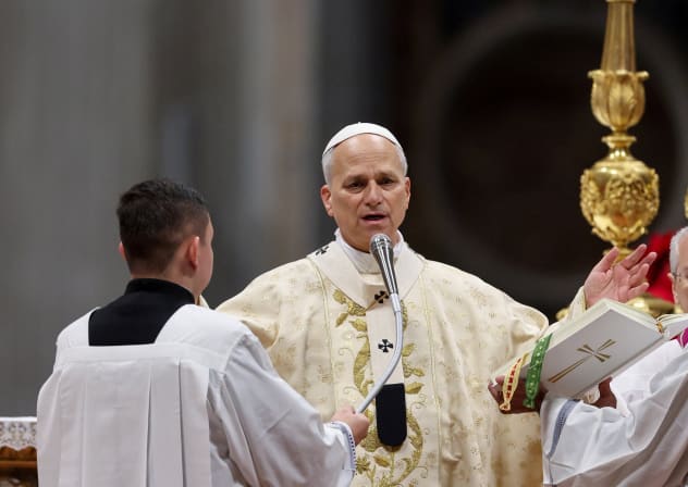 Pope Leo XIV celebrates Christmas Holy Mass in St. Peter's Basilica at the Vatican, December 25, 2025.