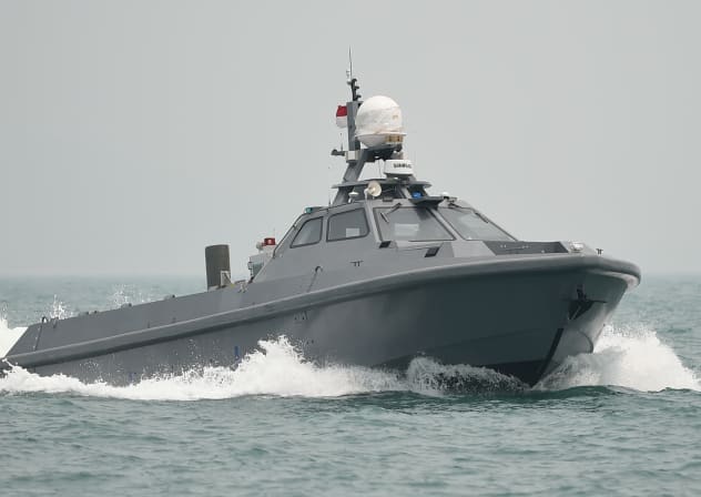 An autonomous Unmanned Surface Vessel is seen during trials in Singapore