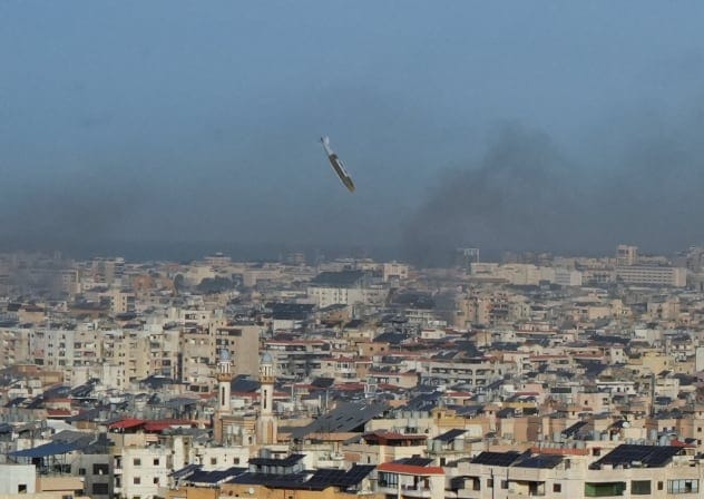 A munition fired by an Israeli jet above the skies of Beirut's southern suburbs