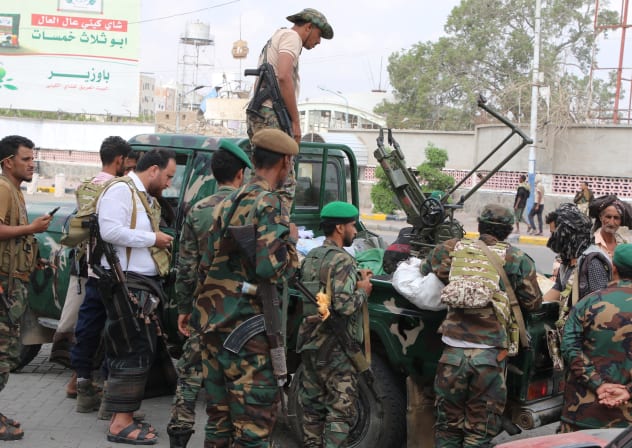 Police troopers patrol a street after in Aden, Yemen, January 7, 2026