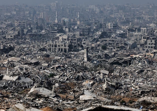Destroyed buildings as seen from an Israeli military outpost within the borders of the ‘yellow line’ in the eastern part of Gaza City in the Gaza Strip. The photo was taken as part of an IDF ‘embed’ and reviewed by the IDF before publication.