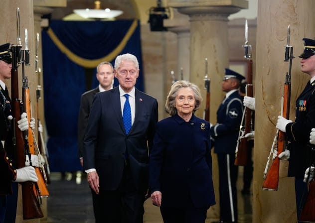 Former President Bill Clinton and former US Secretary of State Hillary Clinton arrive prior to the inauguration of President-elect Donald Trump at the United States Capitol on January 20, 2025 in Washington, DC. 