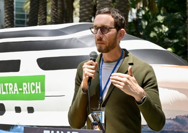 Senator Scott Wiener speaks during the CDP State Convention - Tax Fairness for All Families on May 31, 2025 in Anaheim, California.