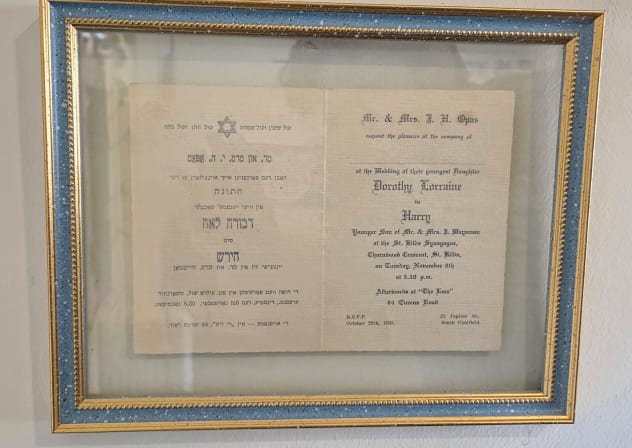 The Writer's wedding invitation from 1955, to take place in Melbourne’s St. Kilda  Synagogue.