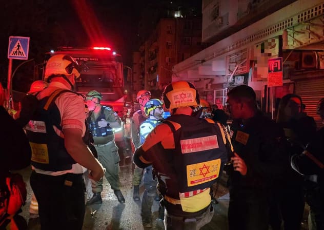 Magen David Adom paramedics at the scene of a missile hit, March 9, 2026.