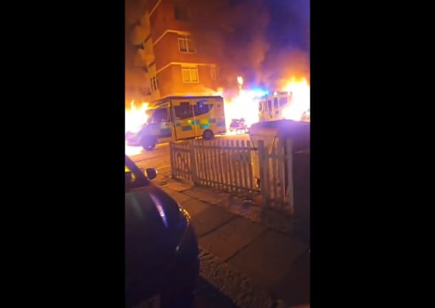 Multiple ambulances belonging to a Jewish volunteer ambulance service on fire in the Golders Green area of London, March 23 2026.
