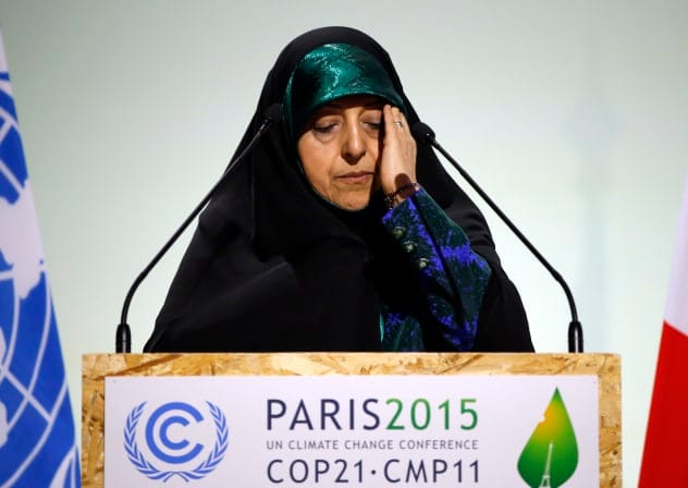 Then-vice president of the Islamic Republic of Iran Masoumeh Ebtekar delivers a speech during the opening session of the World Climate Change Conference 2015 (COP21) at Le Bourget, near Paris, France, November 30, 2015.