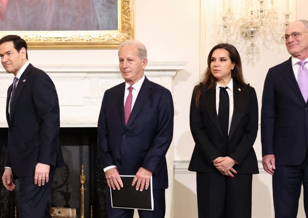 US Secretary of State Marco Rubio, US Ambassador to Lebanon Michel Issa, Lebanon Ambassador to the U.S. Nada Hamadeh Moawad and Israel Ambassador to the U.S. Yechiel Leiter walk to their meeting at the State Department in Washington, DC, U.S., April 14, 2026.