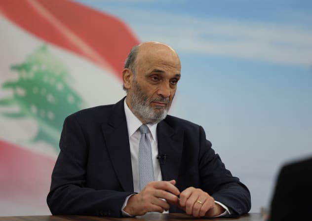 Head of the Lebanese Forces Party Samir Geagea attends an interview with Reuters in Maarab, Lebanon November 14, 2024; illustrative.