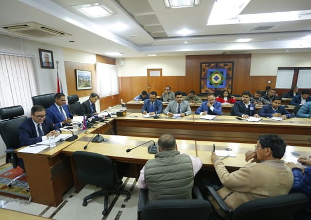 Officials of the Ministry of Foreign Affairs attend a press briefing in Kathmandu, Nepal, on March 1, 2026, providing details on the number and condition of Nepali citizens residing in conflict-affected Middle Eastern countries.