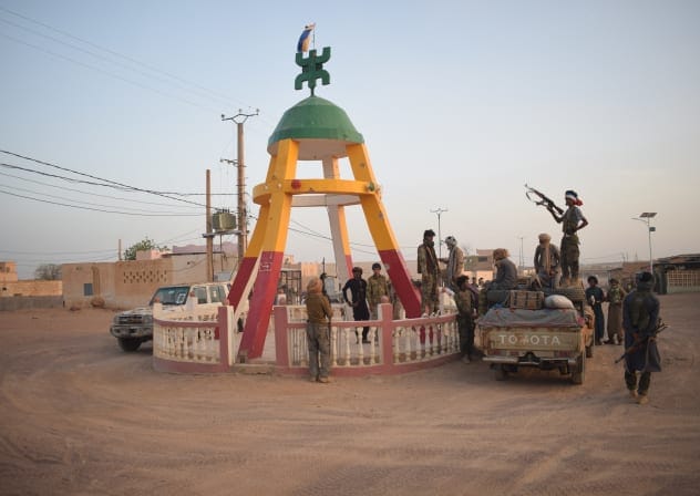 Tuareg rebels of the Azawad Liberation Front (FLA) coalition gather at the Kidal roundabout in Kidal, on April 26, 2026.