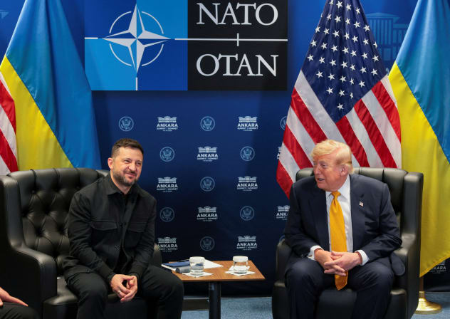 US President Donald Trump holds a bilateral meeting with Ukrainian President Volodymyr Zelensky alongside the NATO leaders summit at the Bestepe Presidential Compound in Ankara, Turkey, July 8, 2026.  